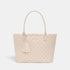 Shop Rescue Spa Sand Small Daily Tote in quilted beige nylon with Italian leather handles and light gold hardware.