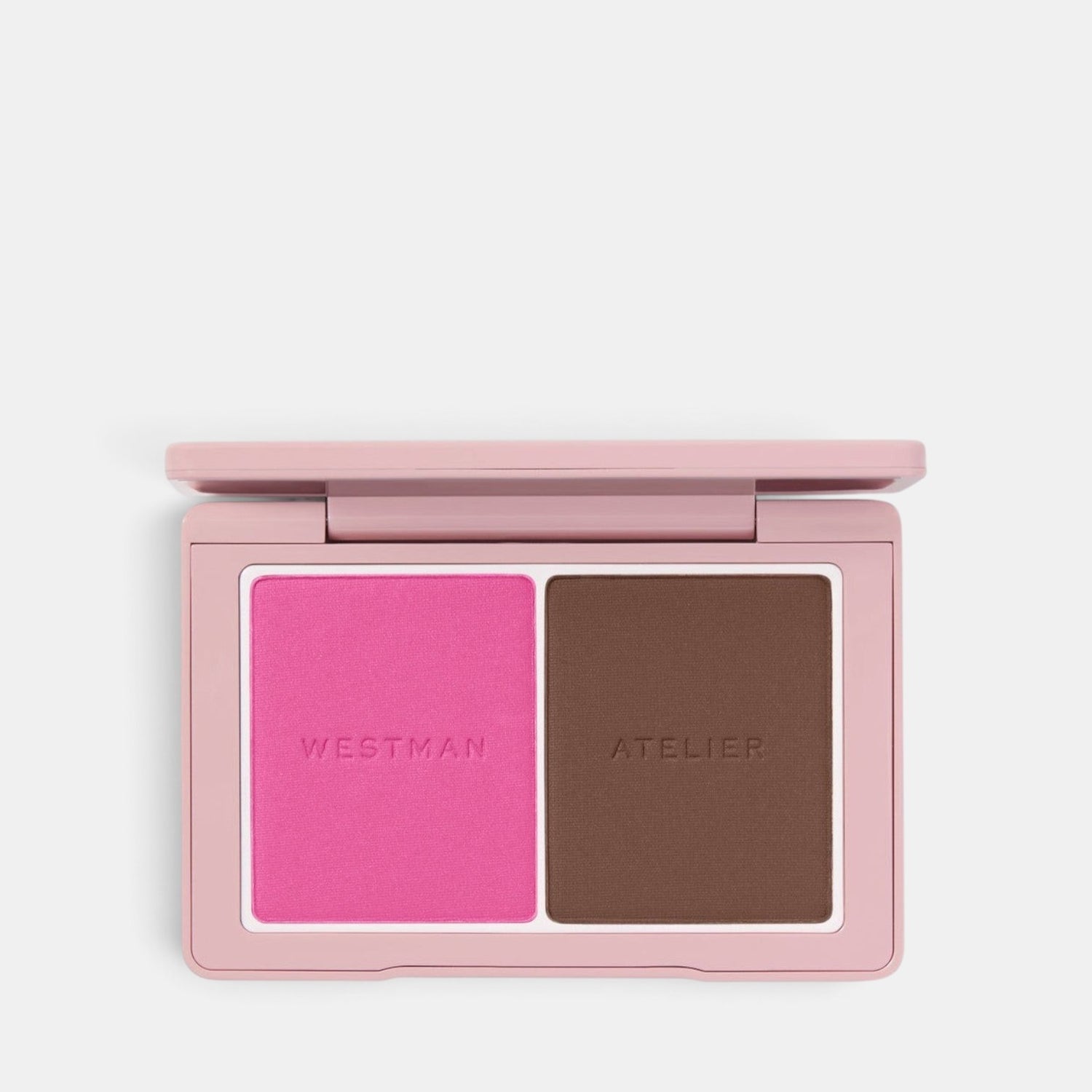 Shop Rescue Spa Westman Atelier Baby Cheeks + Face Trace Sculpting Powder Duo in Poppet, a vibrant pink and brown set.