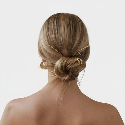 Shop Rescue Spa Selene Glossy Hair Pin in gold-plated brass, a modern hair accessory for updos.