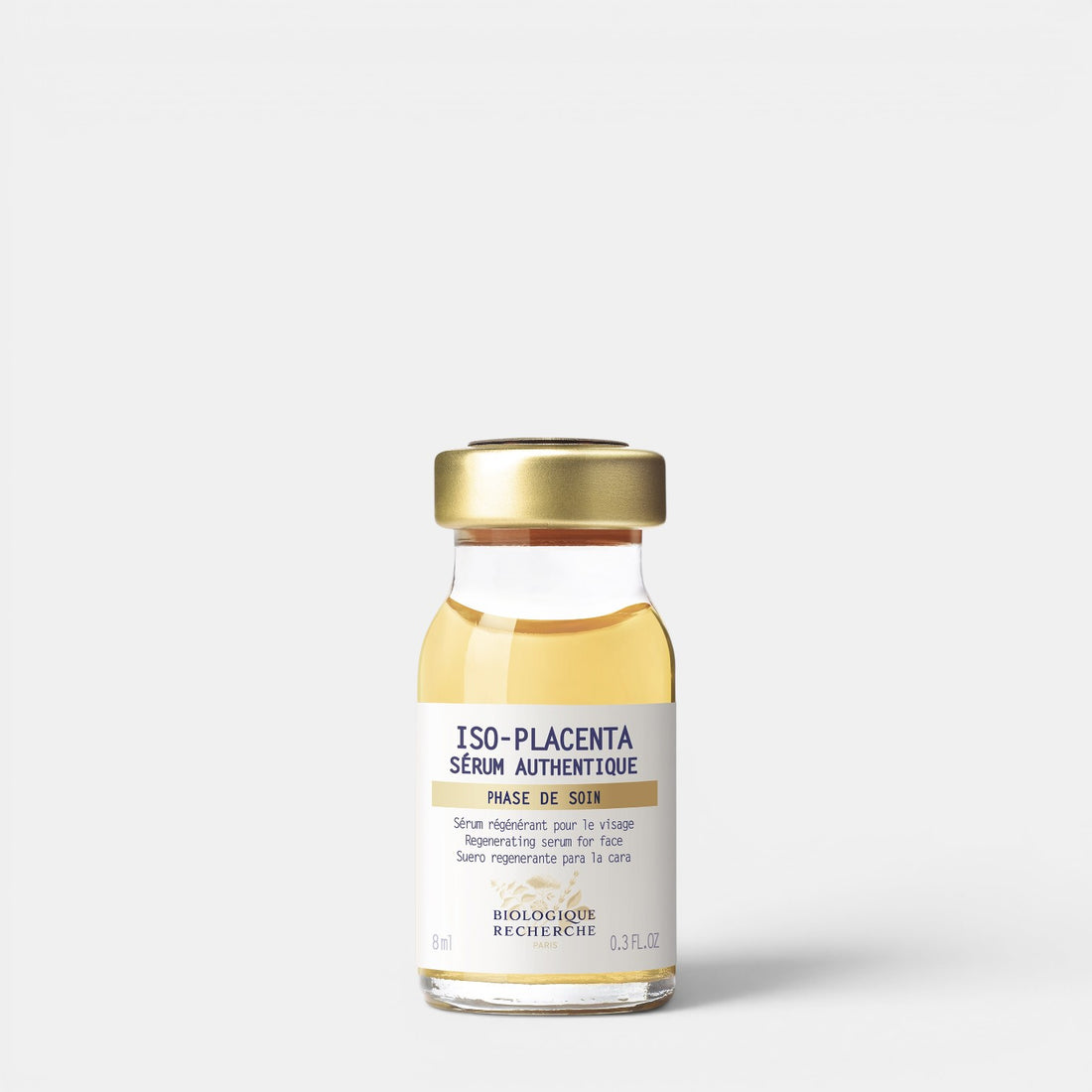 Shop Rescue Spa Biologique Recherche Serum Iso-Placenta 8ml regenerating face serum in a glass vial with gold cap.