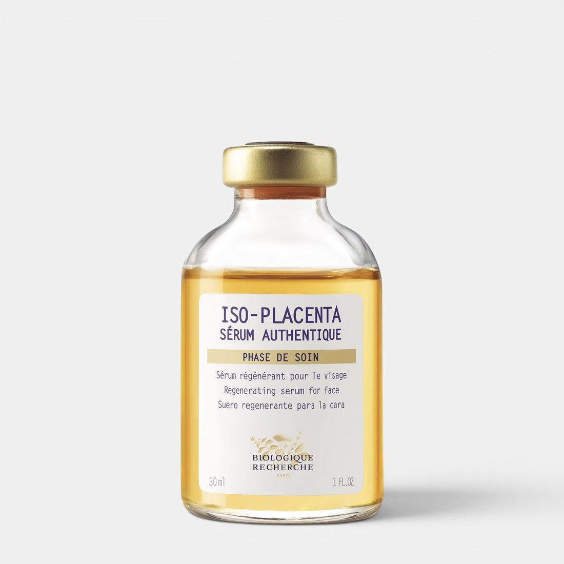 Shop Rescue Spa Biologique Recherche Serum Iso-Placenta regenerating face serum in a glass bottle with gold cap.