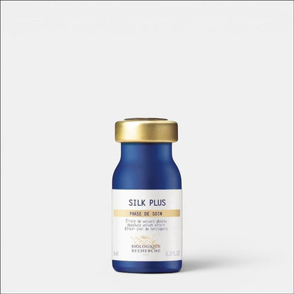Shop Rescue Spa Biologique Recherche Serum Silk Plus in a small blue glass bottle with a gold cap.