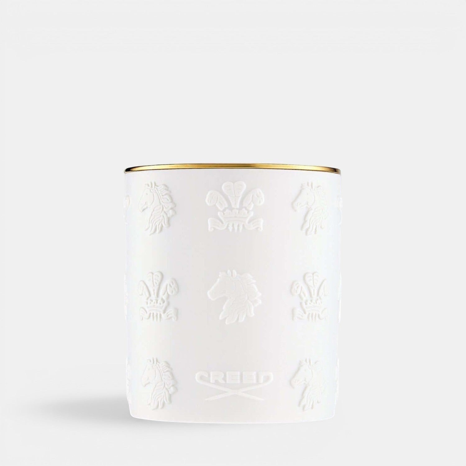 Shop Rescue Spa Silver Mountain Water candle in a white embossed ceramic jar with gold rim detail