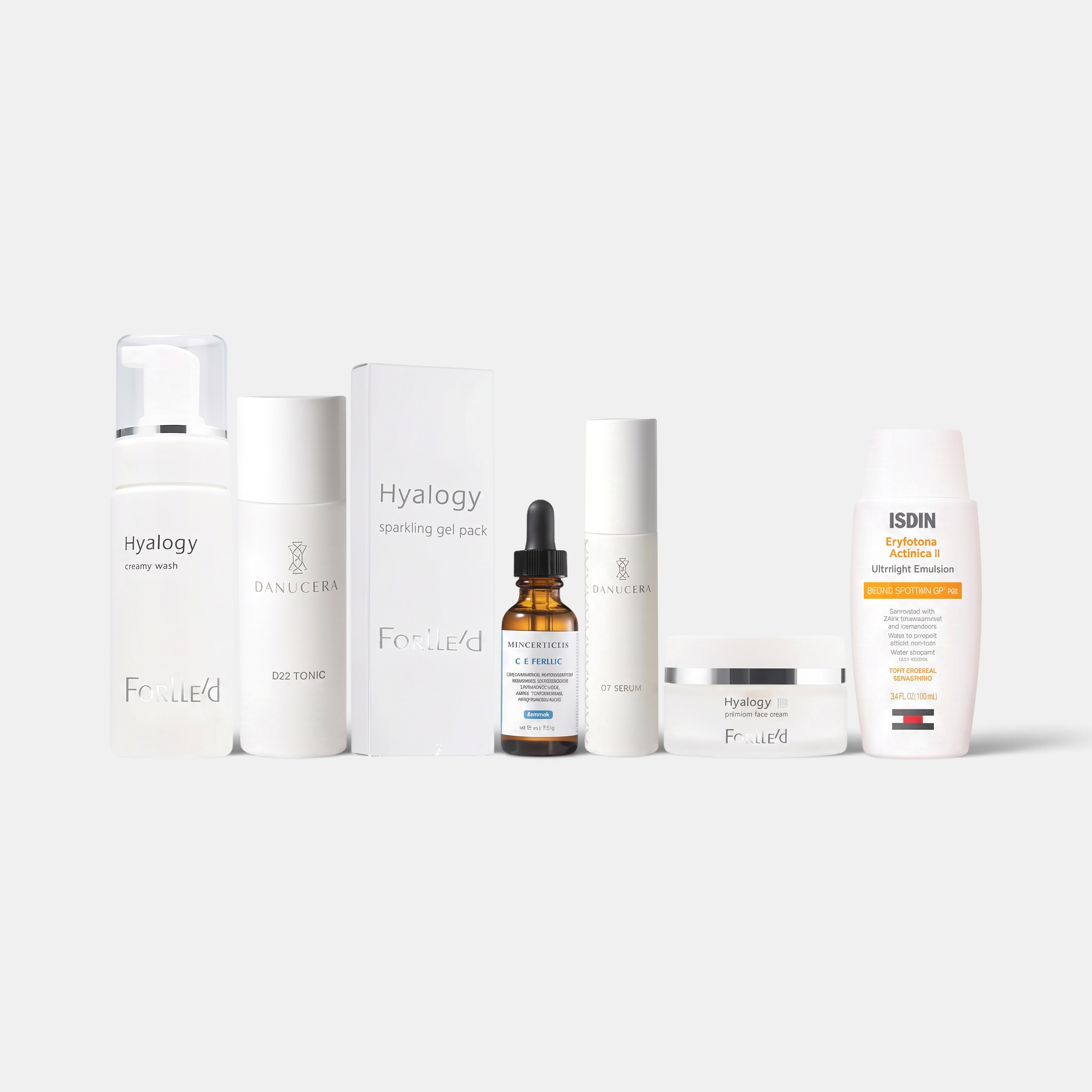 Shop Rescue Spa The Radiant Glow skincare set featuring cleansers, serums, toners, and creams for a complete routine.