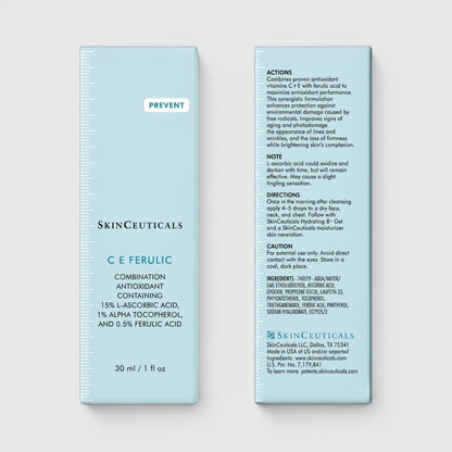Shop Rescue Spa SkinCeuticals C E Ferulic antioxidant serum packaging showing ingredients and directions