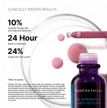 Shop Rescue Spa SkinCeuticals HA Intensifier Multi-Glycan serum bottle with clinical results and product benefits.