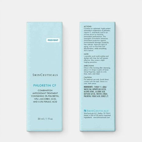 Shop Rescue Spa SkinCeuticals Phloretin CF antioxidant vitamin C serum box showing ingredients and directions