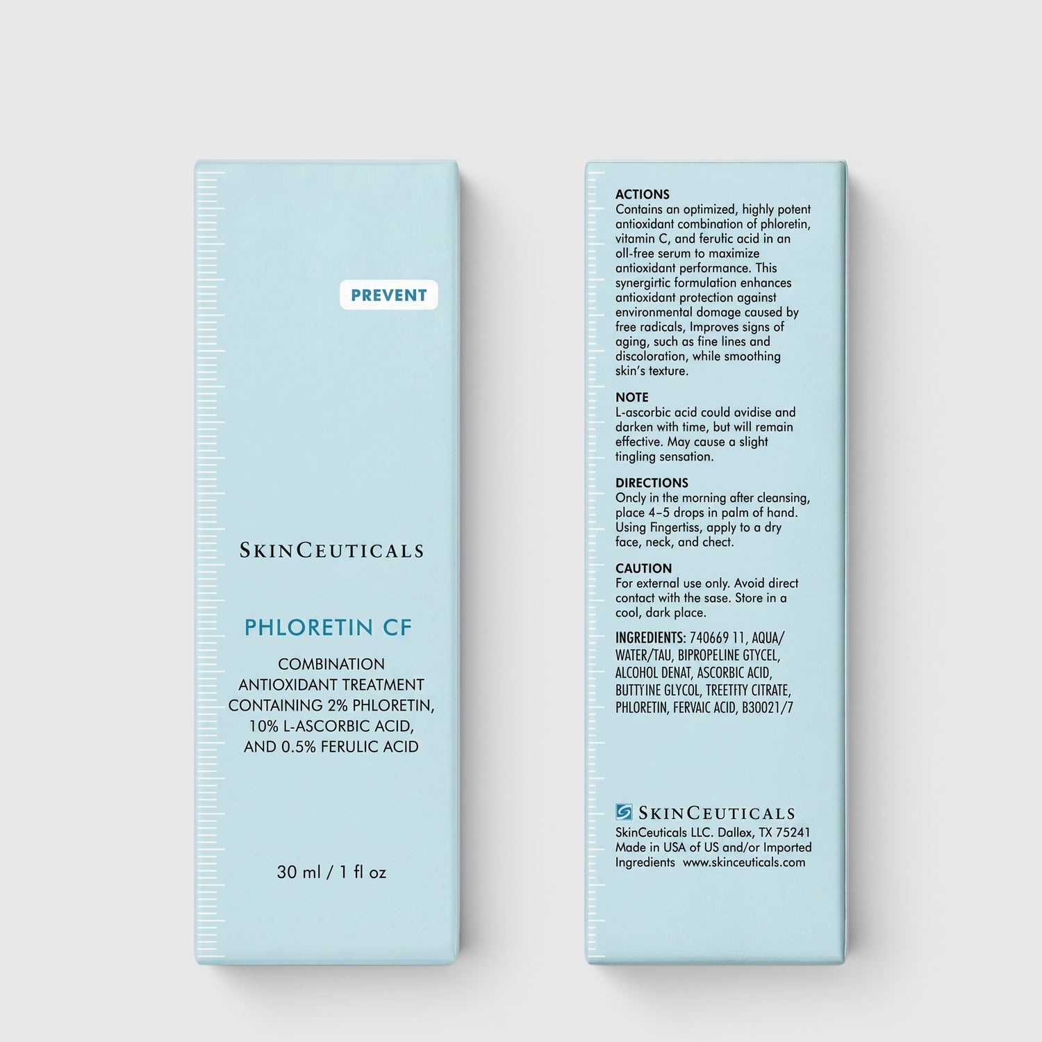 Shop Rescue Spa SkinCeuticals Phloretin CF vitamin C antioxidant serum packaging showing ingredients and directions