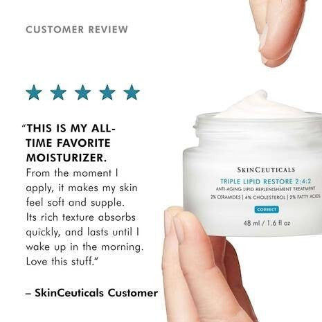 Shop Rescue Spa SkinCeuticals Triple Lipid Restore 2:4:2 anti-aging cream jar with customer review text