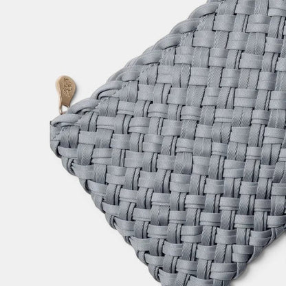 Shop Rescue Spa St. Barths Double Weave Tote in marina grey neoprene with gold zipper detail. Handwoven, relaxed silhouette.