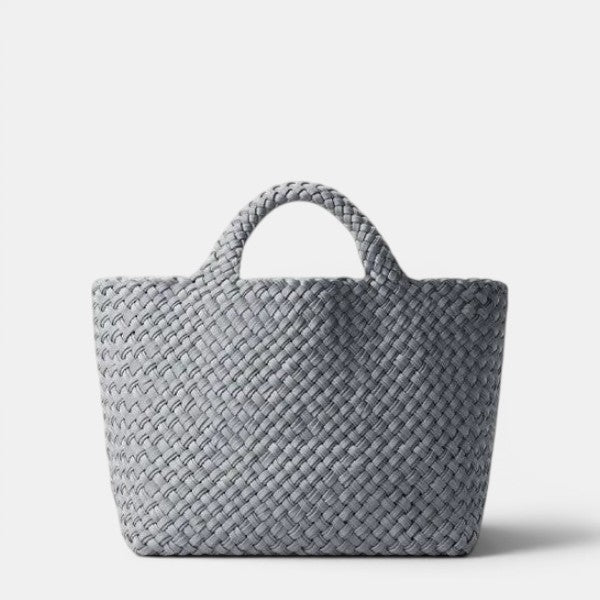 Shop Rescue Spa St. Barths Double Weave Tote in marina grey neoprene. Handwoven, relaxed tote with braided handles and a slouchy silhouette.