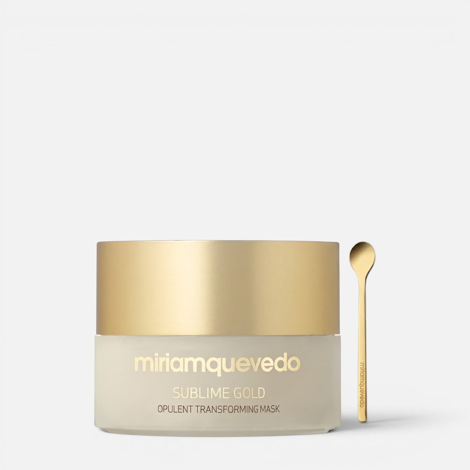 Shop Rescue Spa Miriam Quevedo Sublime Gold Opulent Hair Mask in a frosted jar with a gold lid and matching applicator.