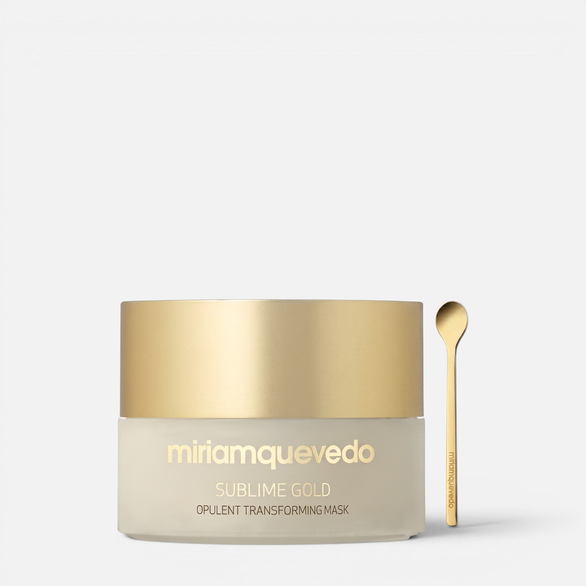 Shop Rescue Spa Miriam Quevedo Sublime Gold Opulent Hair Mask in a frosted jar with a gold lid and matching applicator.