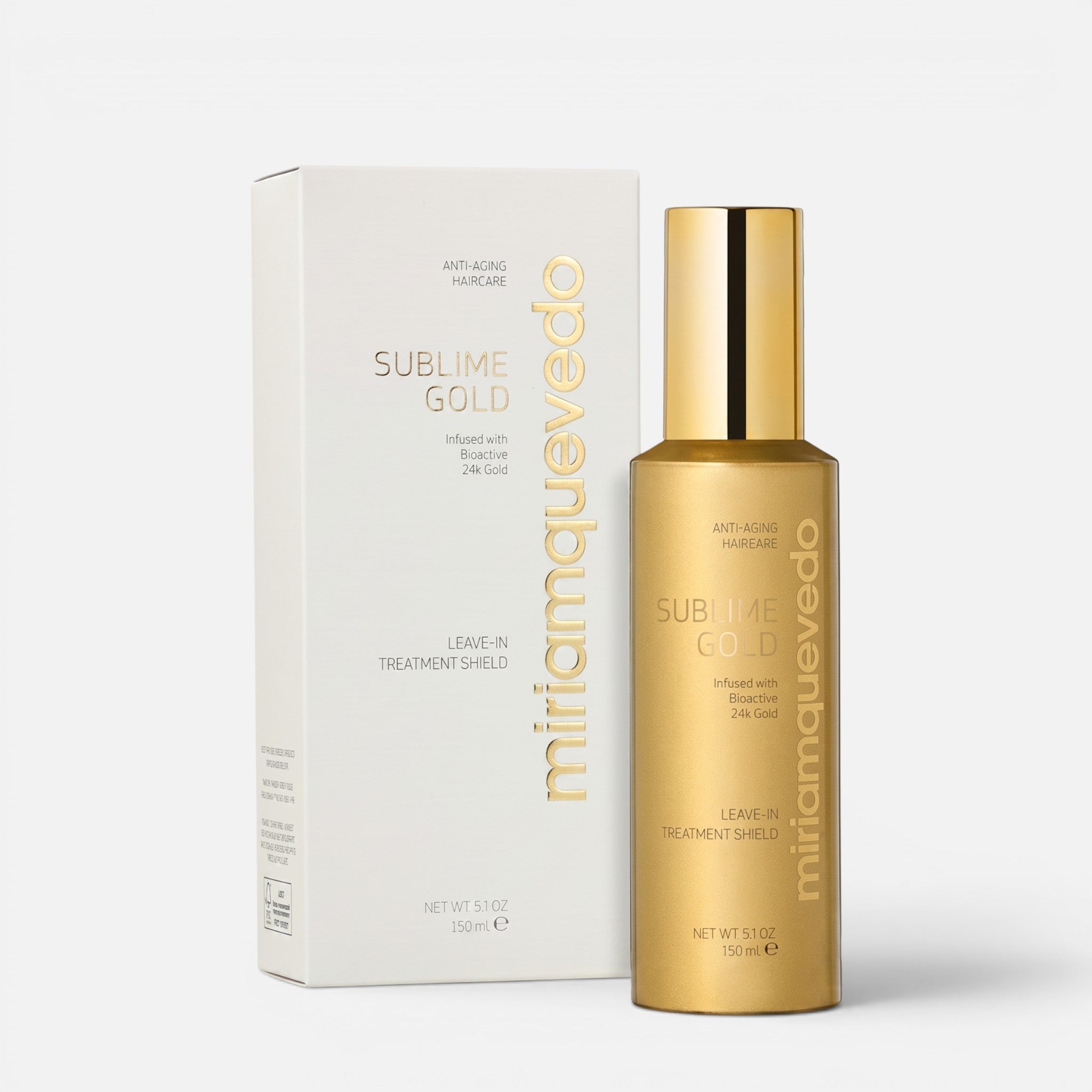 Shop Rescue Spa Sublime Gold leave-in hair treatment shield in a gold bottle with matching white product box.