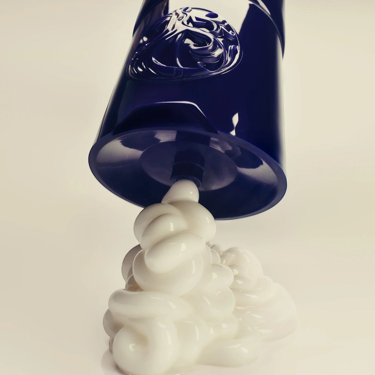 Shop Rescue Spa Supershine Moisturizing Cream dispensing thick white hair conditioner from a dark blue bottle