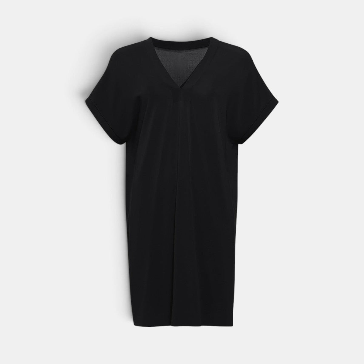 Shop Rescue Spa TALI black short tunic with a V-neckline, short sleeves, and a raw hemline.