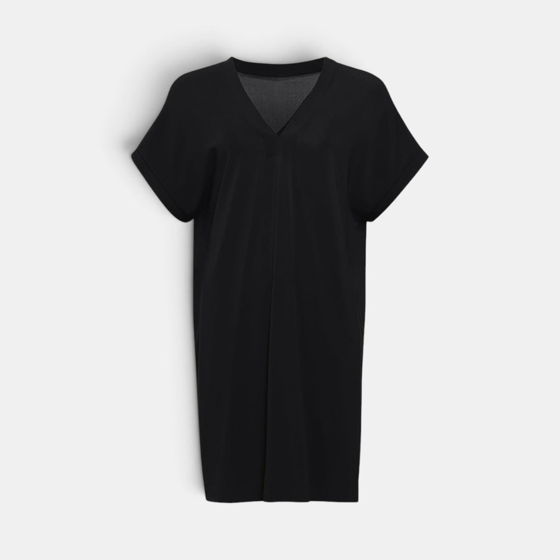 Shop Rescue Spa TALI black short tunic with V-neckline, short sleeves, and raw hem detail.