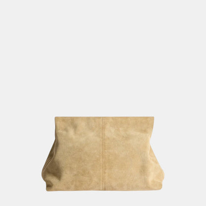 Shop Rescue Spa Clay clutch bag in tan calf suede with a soft structured design and top closure.