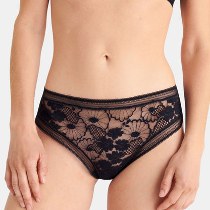 Shop Rescue Spa Tisane black lace tanga panties with floral pattern and elastic waistband
