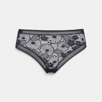 Shop Rescue Spa Tisane black lace thong with floral pattern and elasticated waistband and leg trim