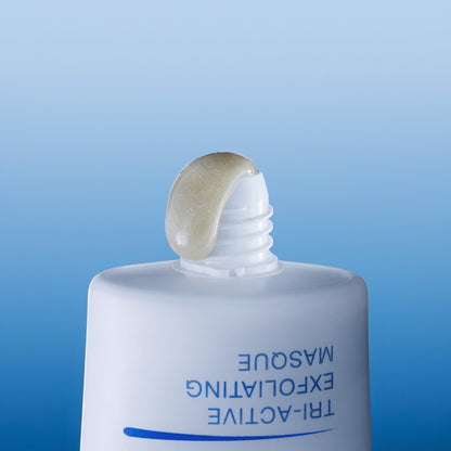 Shop Rescue Spa Tri-Active Exfoliating Masque with a dollop of translucent exfoliating gel on the tube nozzle