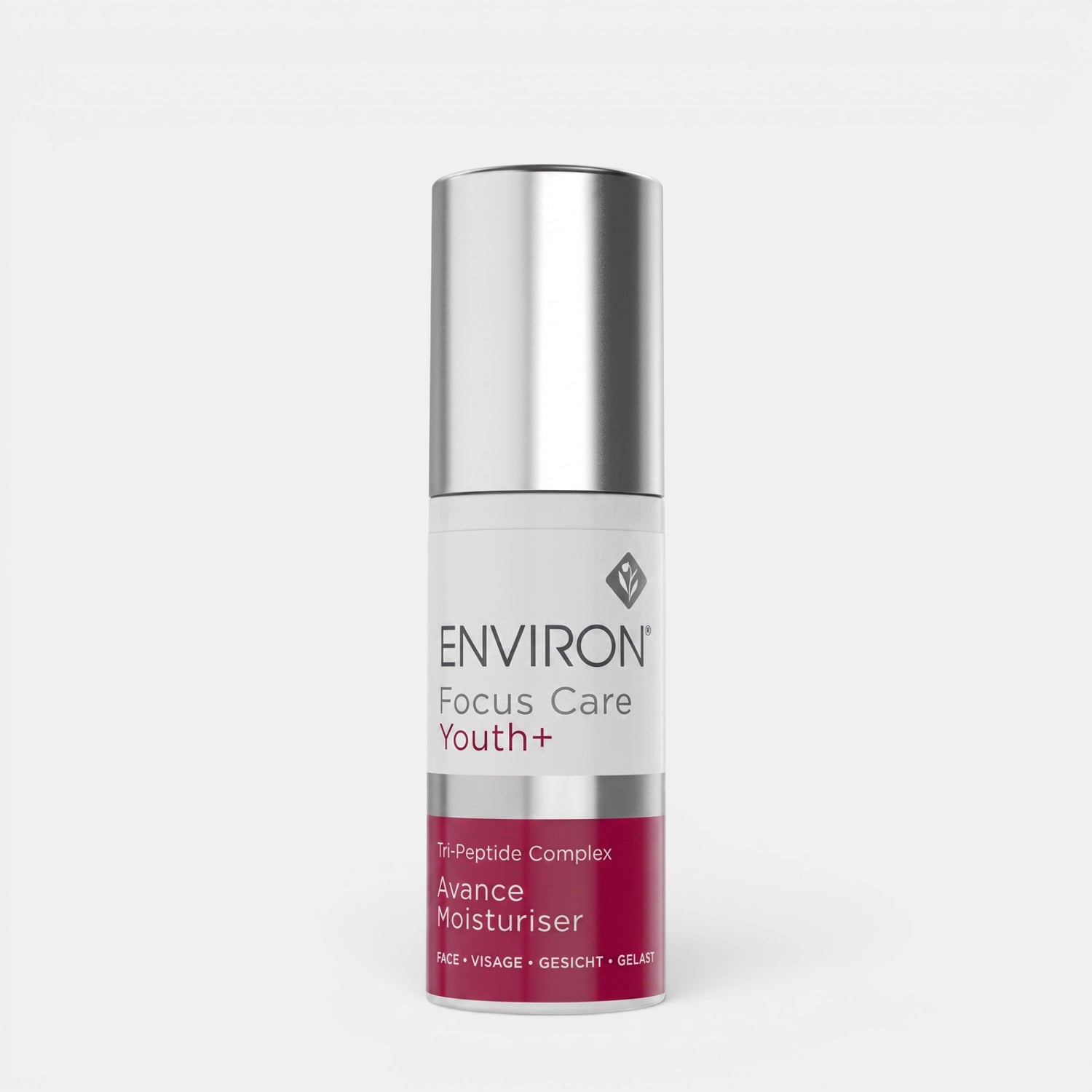 Shop Rescue Spa Environ Tri Peptide Complex+ Avance Moisturizer in a white and magenta pump bottle