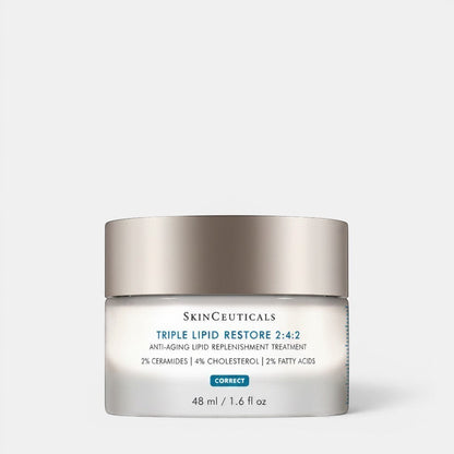 Shop Rescue Spa SkinCeuticals Triple Lipid Restore 2:4:2 anti-aging cream in a 48ml jar with a metallic silver lid.
