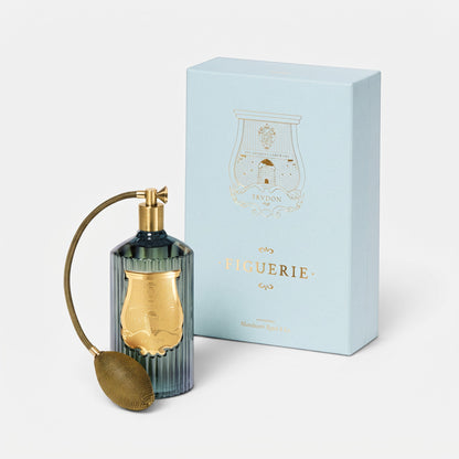 Shop Rescue Spa Trudon Figuerie room spray in a green ribbed glass bottle with a gold atomizer and light blue box.