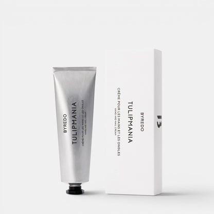 Shop Rescue Spa Byredo Tulipmania hand and nail cream tube with its matching white product box.