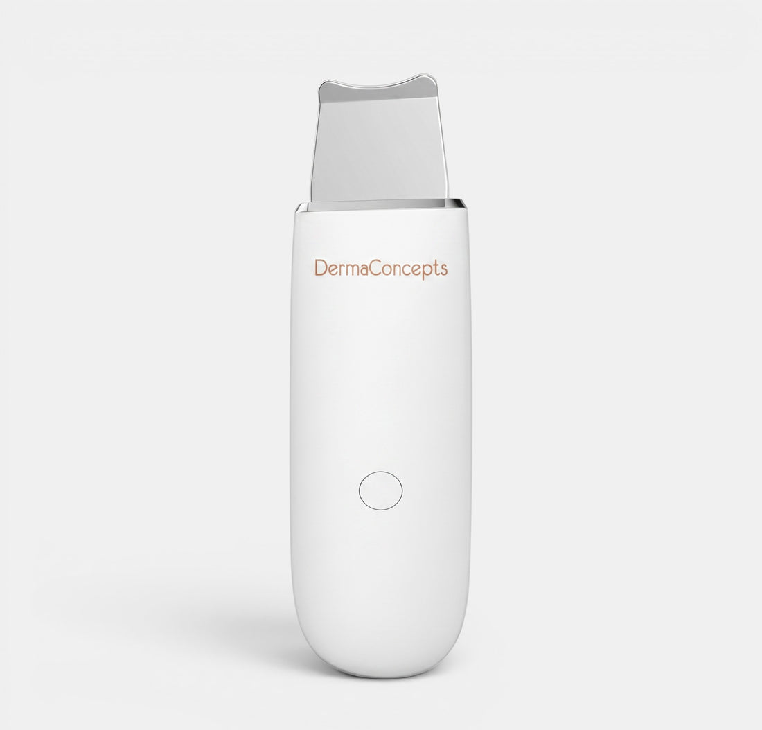 Shop Rescue Spa DermaConcepts white ultrasonic skin scrubber with a stainless steel spatula for deep exfoliation.