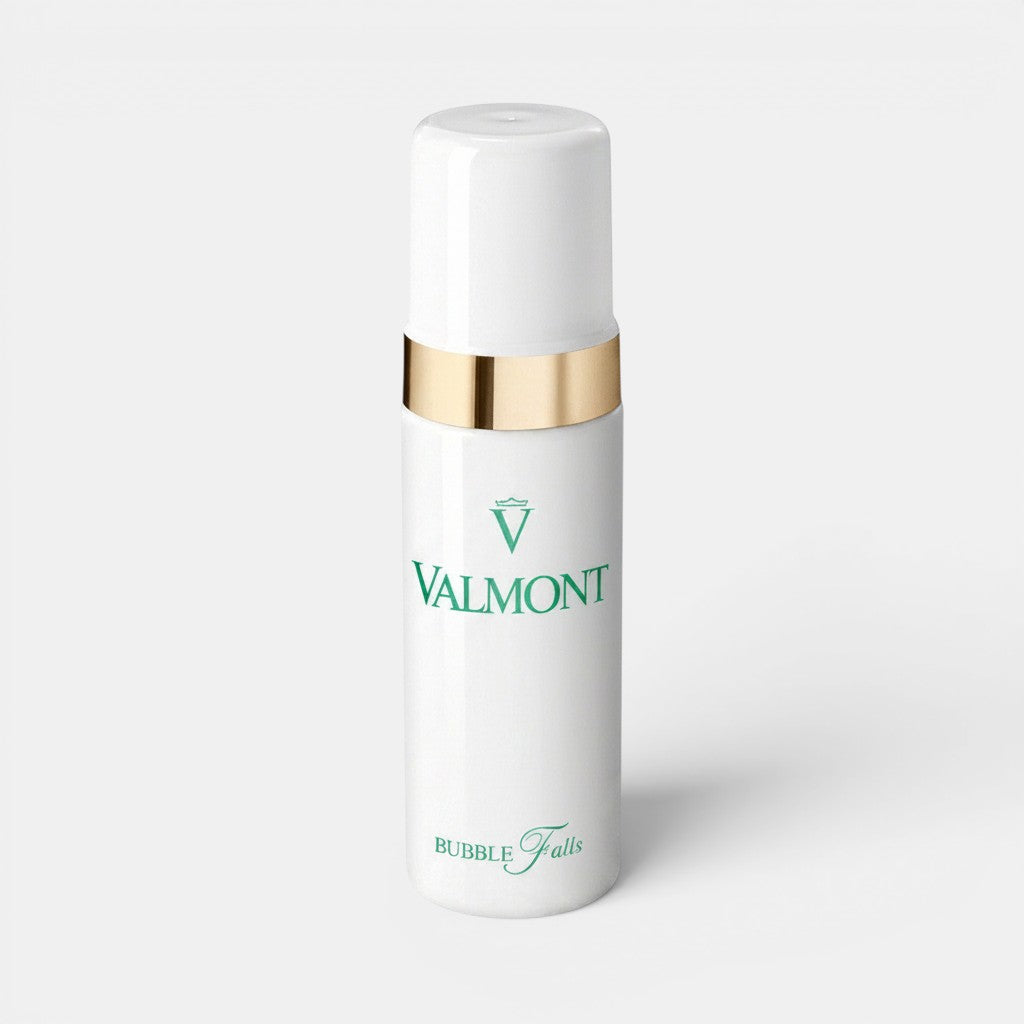 Shop Rescue Spa Valmont Bubble Falls balancing cleansing foam in a white 150ml pump bottle with gold trim.
