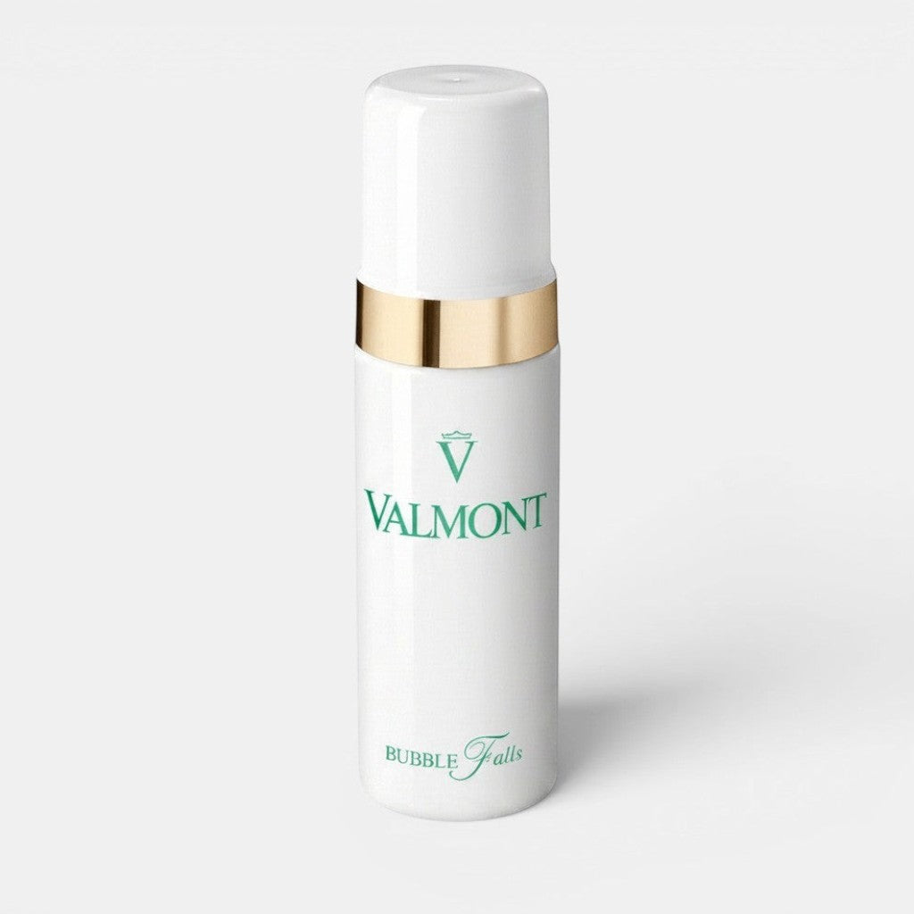 Shop Rescue Spa Valmont Bubble Falls balancing cleansing foam in a white 150ml pump bottle with gold trim.