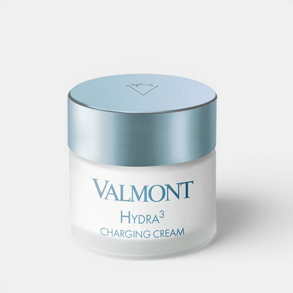 Shop Rescue Spa Valmont Hydra3 Charging Cream in a white jar with a metallic blue lid for deep skin hydration.