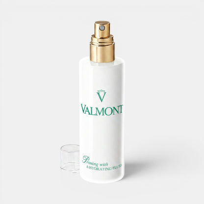 Shop Rescue Spa Valmont Priming with a Hydrating Fluid facial mist in a white bottle with a gold spray nozzle