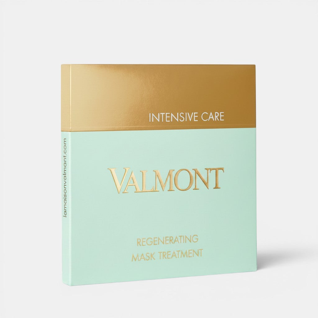 Shop Rescue Spa Valmont Regenerating Mask Treatment box with gold and mint green packaging for intensive skin care.