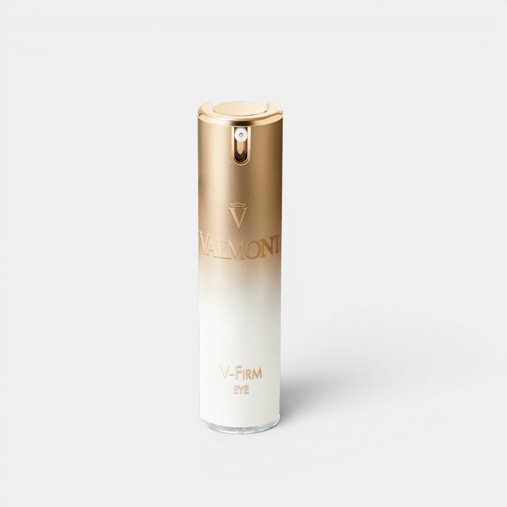 Shop Rescue Spa Valmont V-Firm Eye lifting and contouring gel in a gold and white pump bottle.