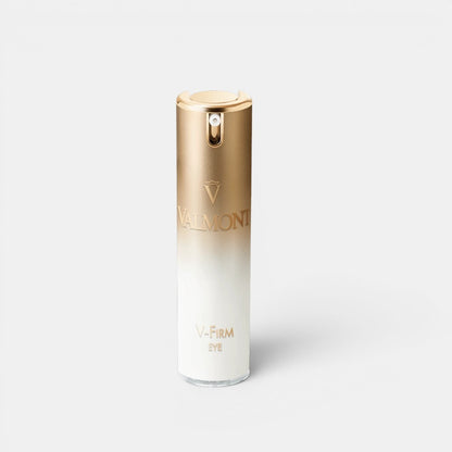 Shop Rescue Spa Valmont V-Firm Eye lifting and contouring gel in a gold and white pump bottle.