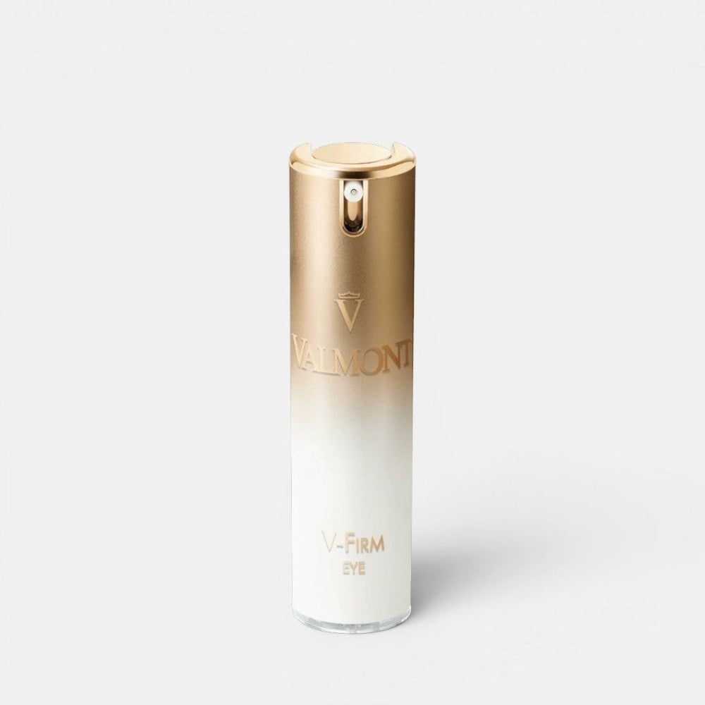 Shop Rescue Spa Valmont V-Firm Eye lifting and contouring gel in a gold and white pump bottle.