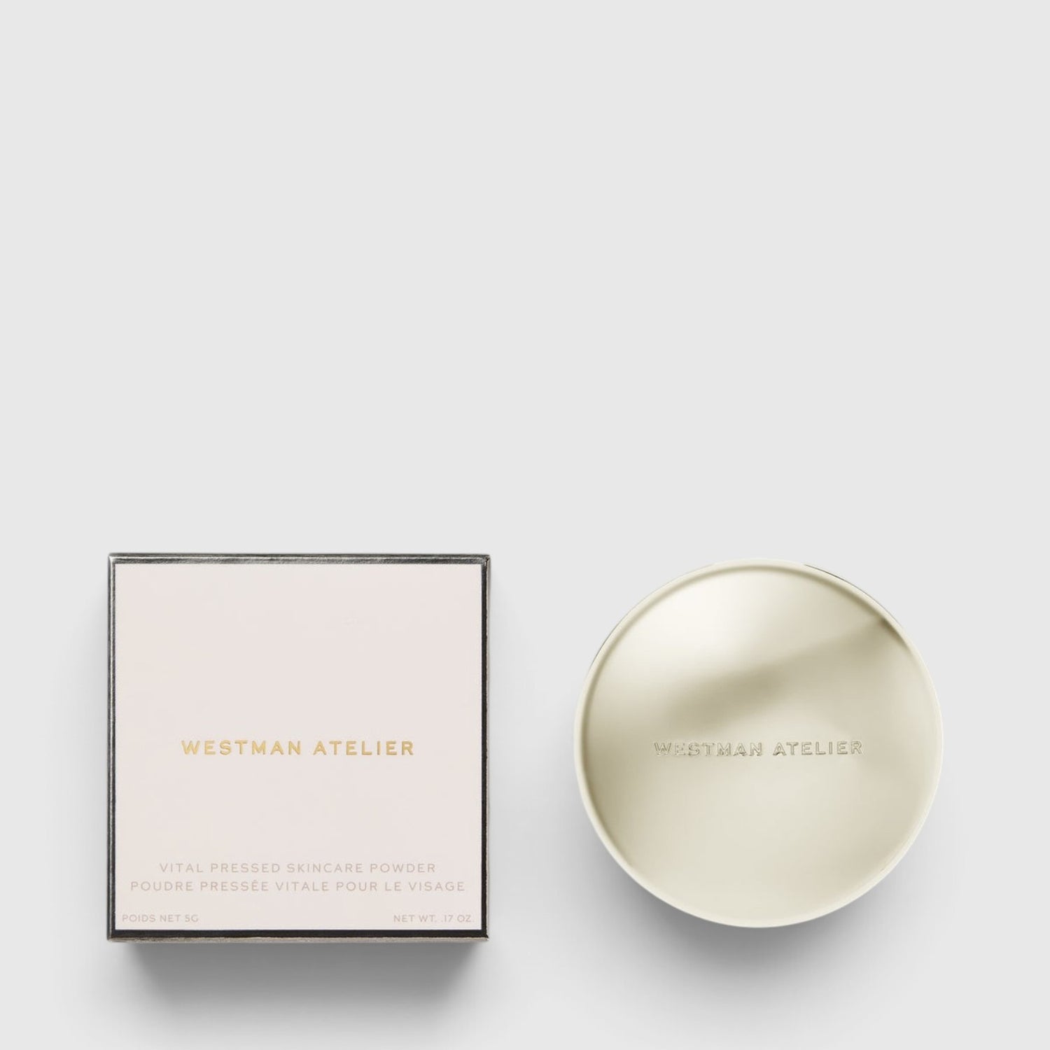 Shop Rescue Spa Westman Atelier Vital Pressed Skincare powder compact and square box packaging on a light background.