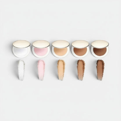 Shop Rescue Spa Vital Pressed Skincare powder collection in five shades with matching swatches on a white background.