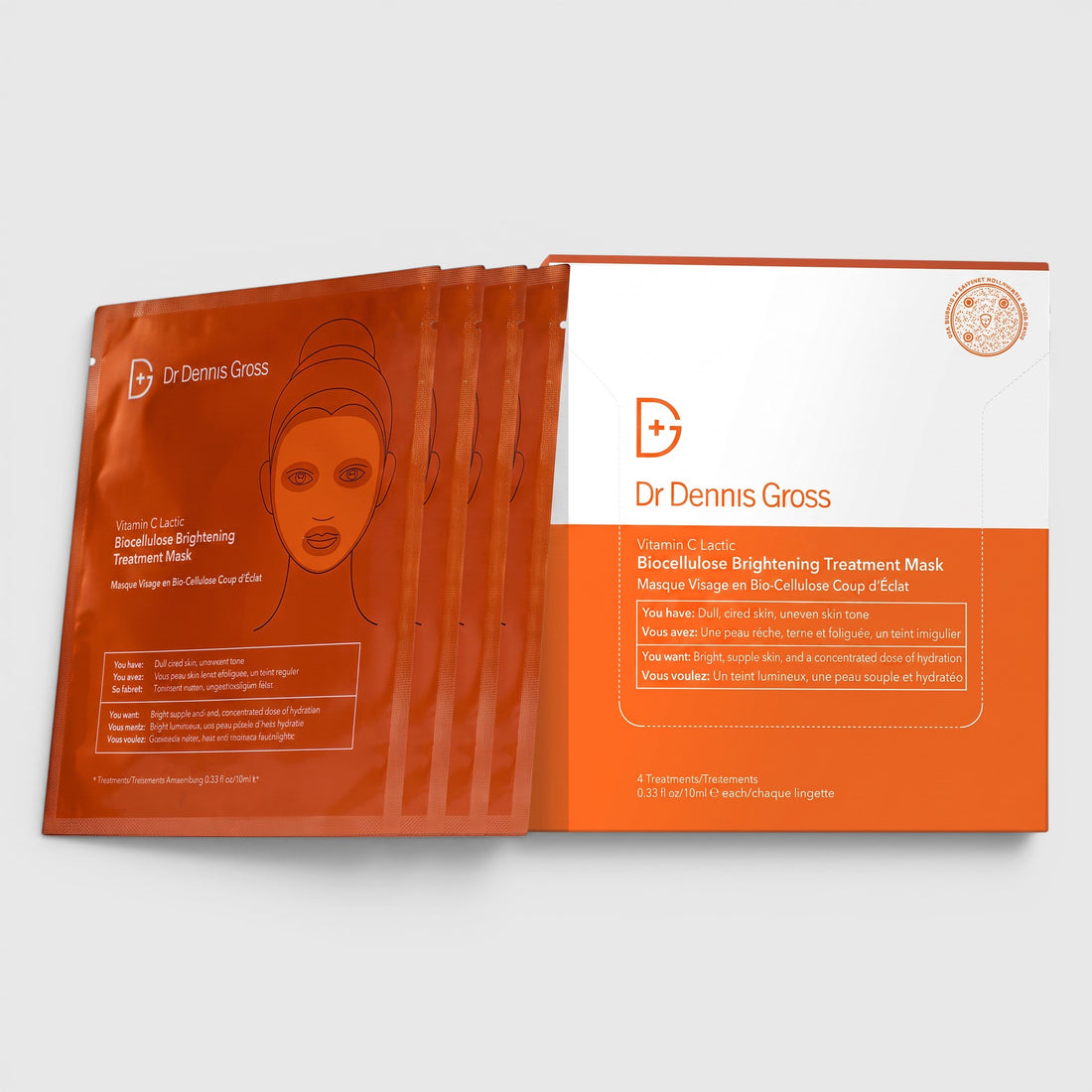 Shop Rescue Spa Dr Dennis Gross Vitamin C Lactic biocellulose brightening treatment mask sachets in orange packaging