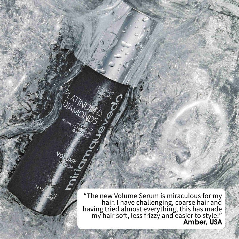 Shop Rescue Spa Platinum &amp; Diamonds Volume Serum bottle in water splash for anti-aging hair care and diamond glow.