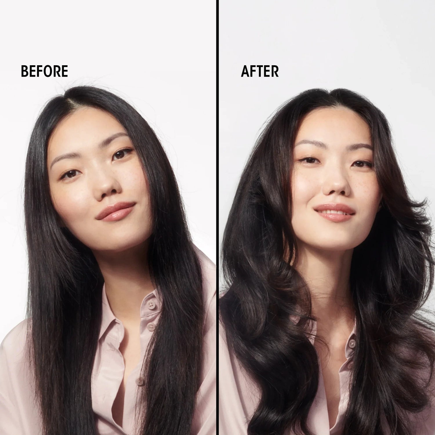 Shop Rescue Spa Conditioner for Magnificent Volume showing a model with before and after hair results