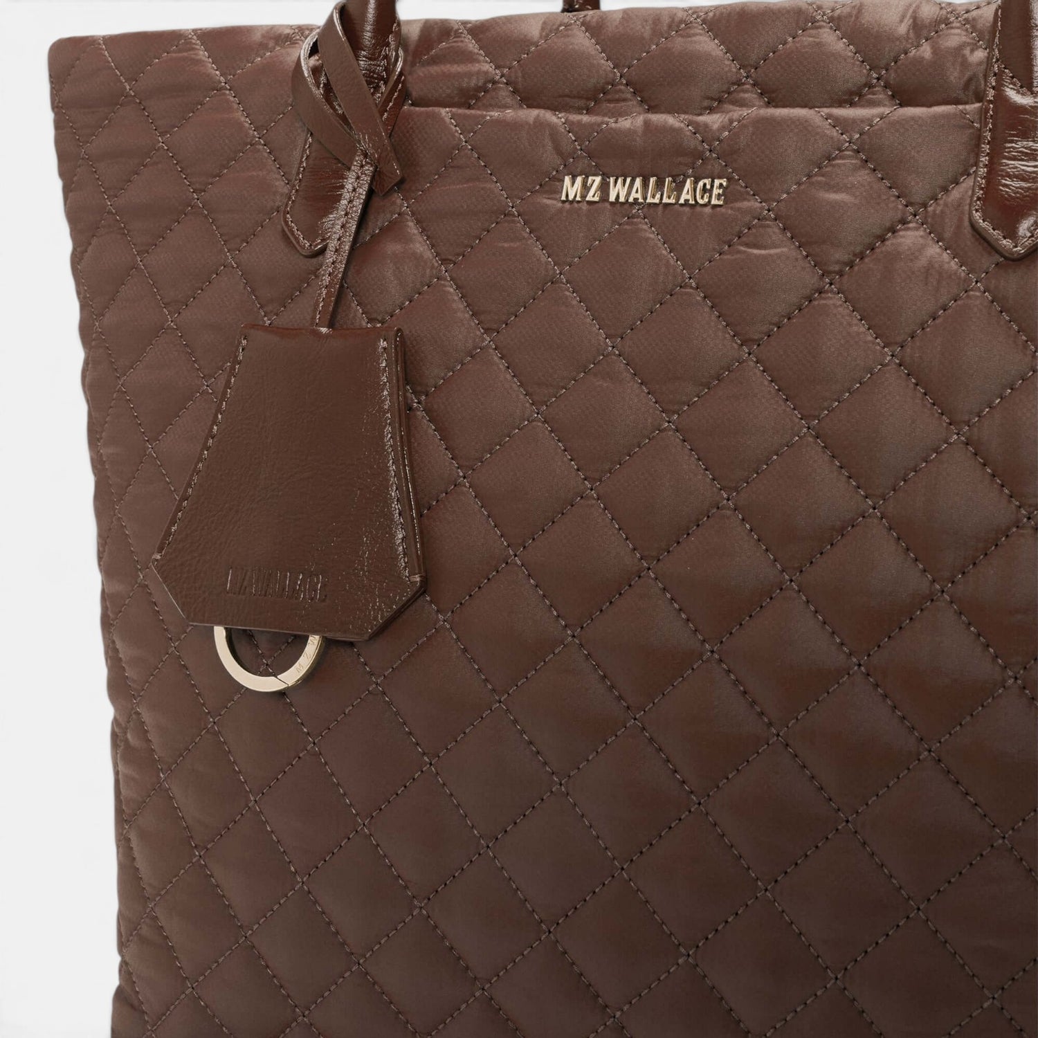 Shop Rescue Spa Walnut Medium Daily Tote in quilted brown water-repellent nylon with Italian leather trim details.