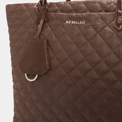 Shop Rescue Spa Walnut Medium Daily Tote in quilted brown water-repellent nylon with Italian leather trim details.