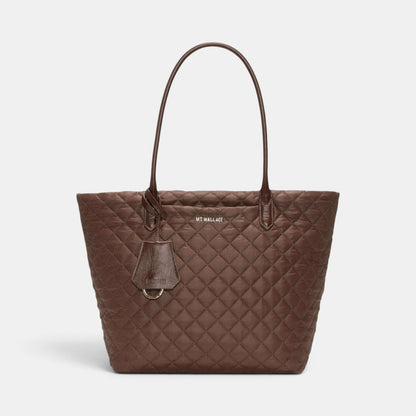 Shop Rescue Spa Walnut Medium Metro Daily Tote in quilted brown nylon with Italian leather handles and gold hardware.