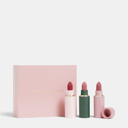 Shop Rescue Spa Westman Atelier Lip Suede Matte Lipstick Trio featuring three shades in pink and green tubes