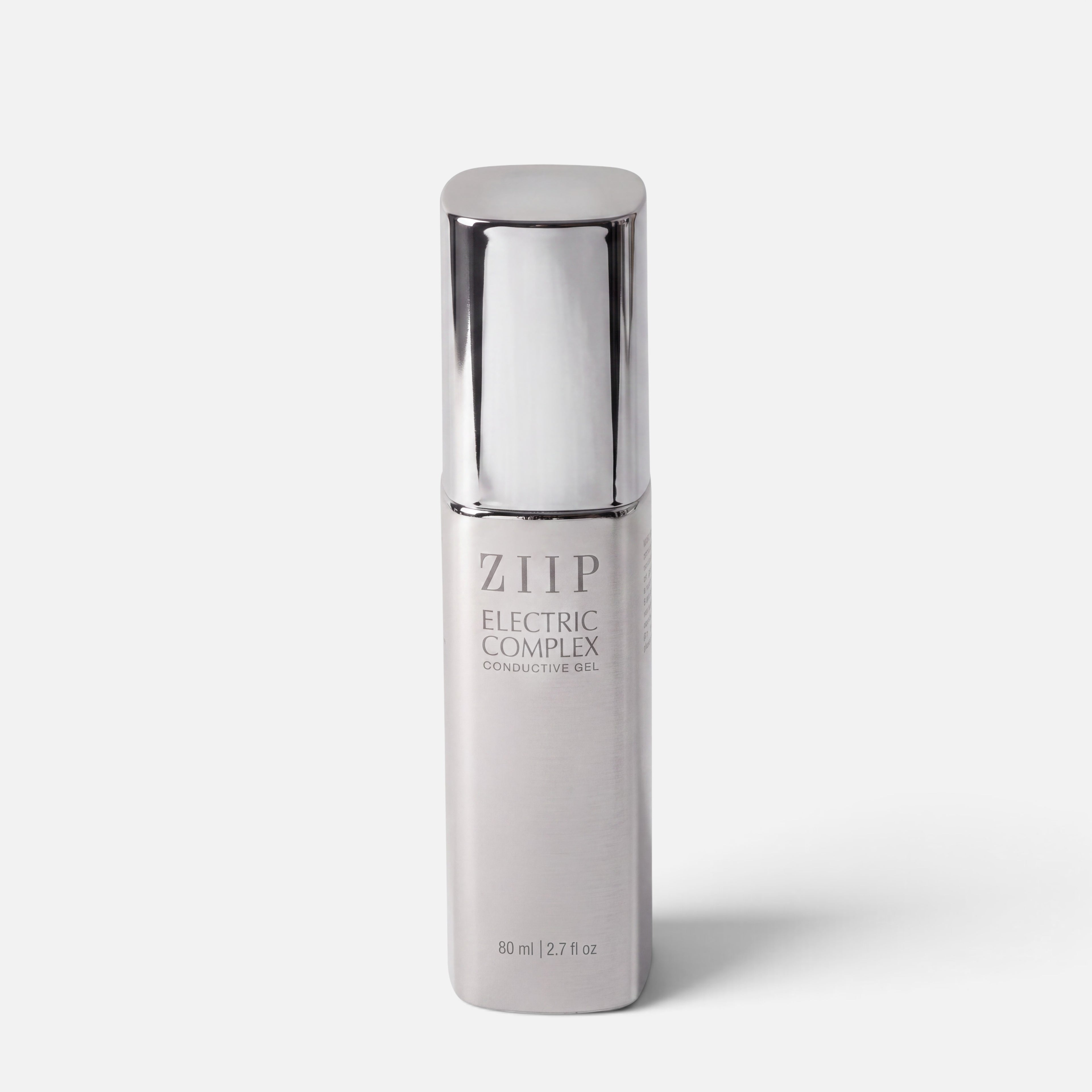 Shop Rescue Spa ZIIP Electric Complex Conductive Gel in a sleek silver 80ml pump bottle for microcurrent facials.