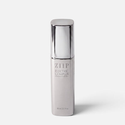 Shop Rescue Spa ZIIP Electric Complex Conductive Gel in a sleek silver 80ml pump bottle for microcurrent facials.