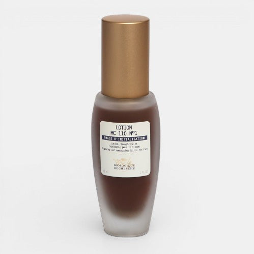 Shop Rescue Spa Biologique Recherche Lotion MC110 N°1 exfoliating lotion in a frosted glass bottle with a gold cap. 30ml.